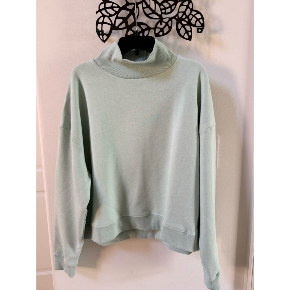 Wanakome Canada Mock Neck Sweatshirt Logo Patch Pullover in Mint Green M NWOT - Picture 2 of 11
